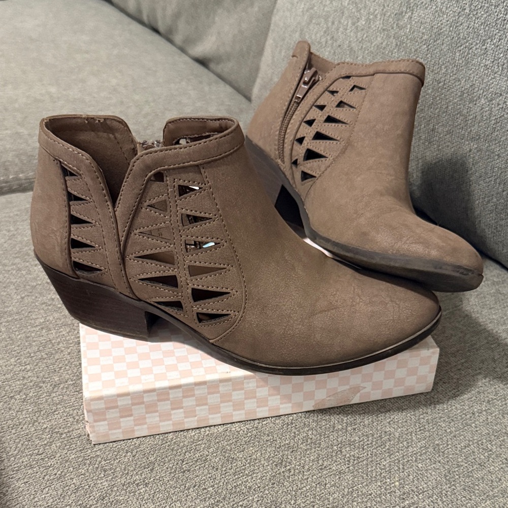 Soda Taupe Cutout Ankle Booties